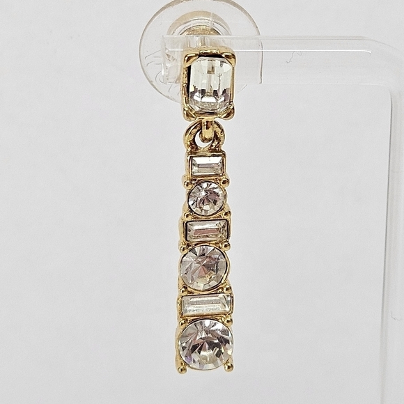 VINTAGE Monet Classic Gold-Tone Rhinestone Dangling Earrings - Picture 2 of 5